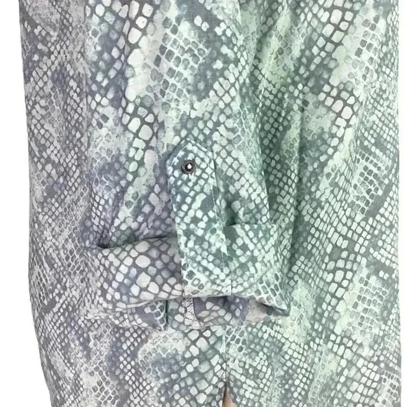 Haute Hippie Tribe Womens L Snake Print Lace Up Top Green Gray Roll Tab Sleeves - Picture 6 of 9